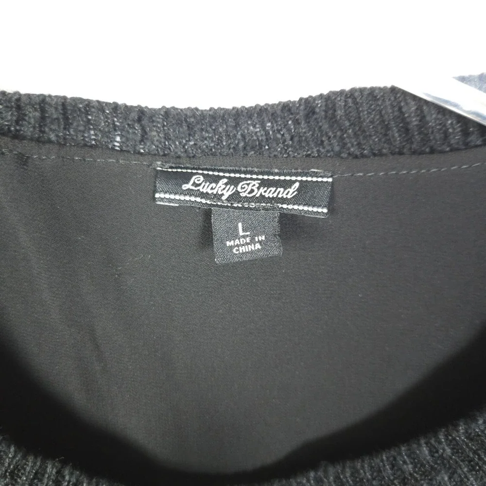 1 Lucky Brand Black Lace Sleeve Linen Cotton Sweater Womens Large